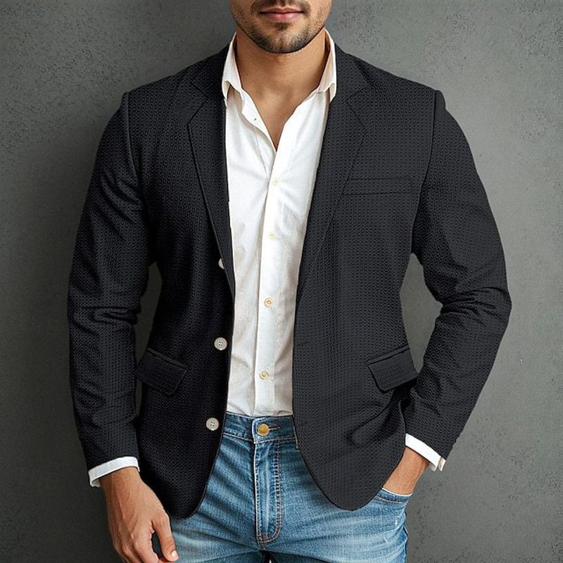 Men's Clothing New European And American Men's Casual Suits For Foreign Trade Waffle Fashion Solid Color Single Breasted Three Button Suit_voghion.com