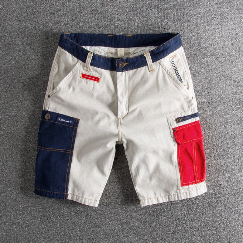 Premium Products Premium Products Summer Trendy Style, Personalized Color Blocking Splicing, Washed And Worn, Slim Fit M_voghion.com