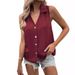 Women's V-Neck Loose Chiffon Sleeveless Button-Up Blouse - Summer Casual Tops For Work & Daily Wear_voghion.com