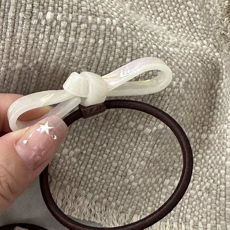 Cuerda para el pelo con lazo pequeño y fino de ácido acético con etiqueta dorada de estilo coreano, cuerda para el pelo con cola de caballo alta, cuerda para el pelo con cabeza de bola, banda de goma, accesorios para el cabello_voghion.com