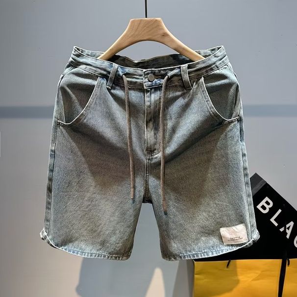 Gerade blaue dünne Jeans für Herren im Sommer, Shorts für den Alltag, japanische, faule Fünf-Punkt-Shorts_voghion.com