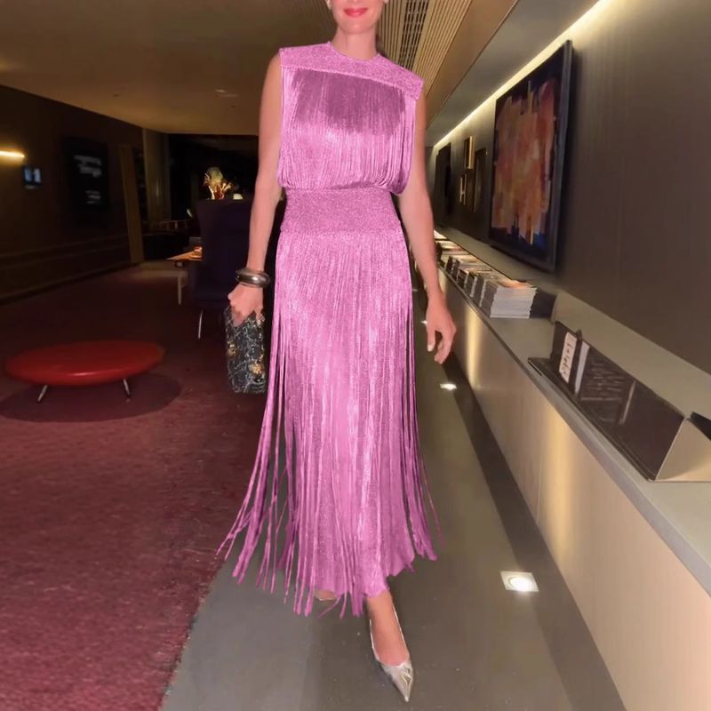 Damenbekleidung Quastenkleid Party Ärmelloses Kleid Zweiteiliger Anzug_voghion.com
