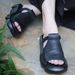Top Layer Cowhide Wave Thick Sole Peep Toe Strap Casual Sandals_voghion.com