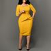 Women's Pencil Dress – High Waist Bodycon Office Dress With Square Neck & 3/4 Sleeves (Blue/Tan/White, M/L/XL/XXL)_voghion.com