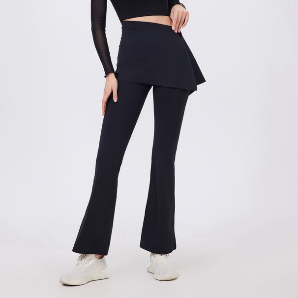 K Fake Two-piece High-waisted Pleated Yoga Pants With A Butt Curtain, Sheer For Running And Sports, Breathable Fitness Bell-bottom Pants_voghion.com
