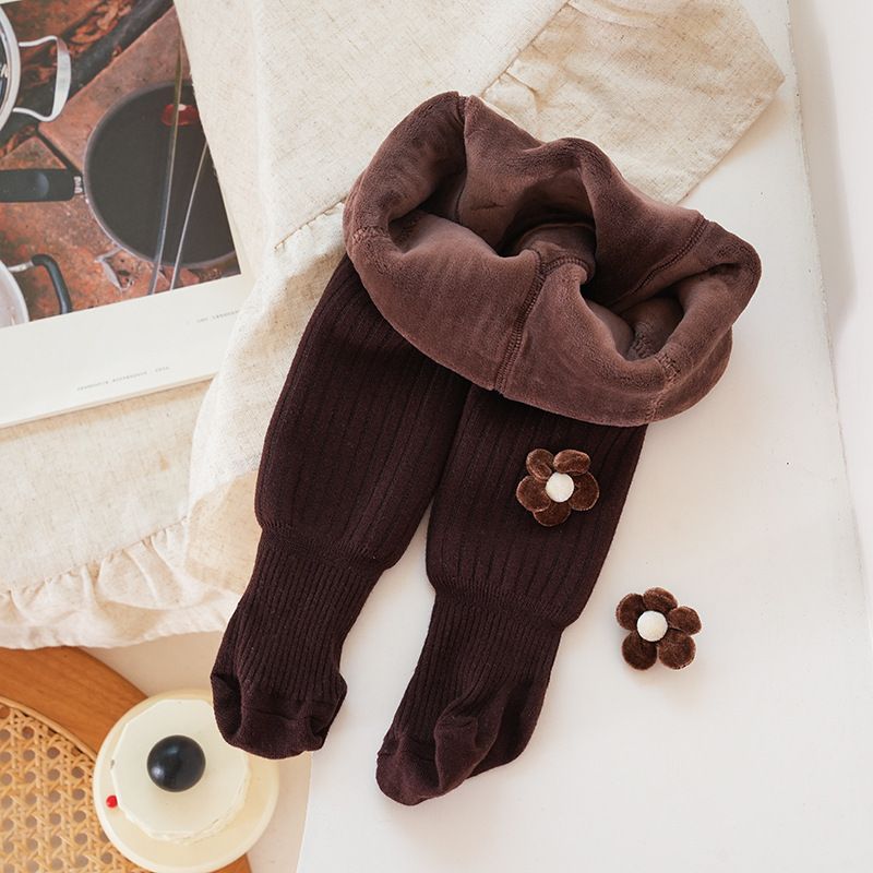 Kid's Clothing Children's winter plus velvet thickened pantyhose for girls Maillard color warm baby big butt leggings_voghion.com