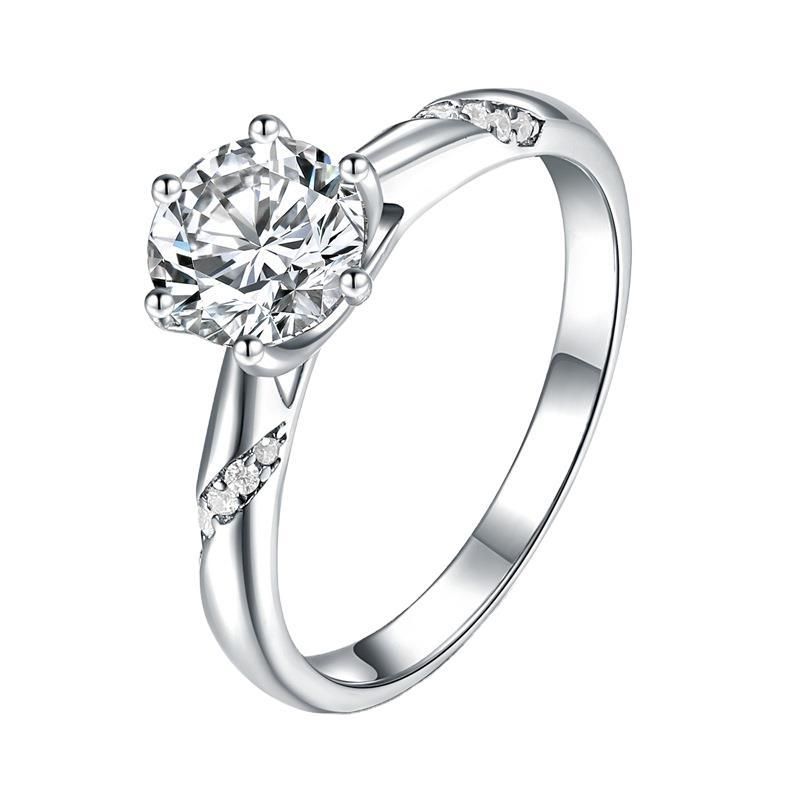 Bague en argent sterling S925 pour femme, bague classique à six griffes, couleur D, avec diamant simulé en moissanite, un carat_voghion.com