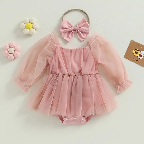 Sommer langärmeliges Netz-Prinzessinnenkleid, einteilige Dreieckstasche für Babymädchen, Gesäß und Kinderkleidung_voghion.com