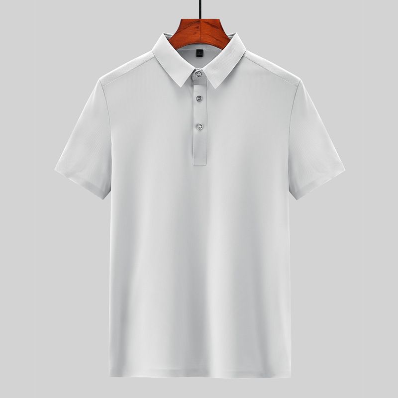 Kurzarm-T-Shirt aus Eisseide für Herren in Übergröße mit Reverskragen, lässiges Halbarm-Oberteil für den Sommer_voghion.com