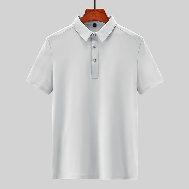 Kurzarm-T-Shirt aus Eisseide für Herren in Übergröße mit Reverskragen, lässiges Halbarm-Oberteil für den Sommer_voghion.com