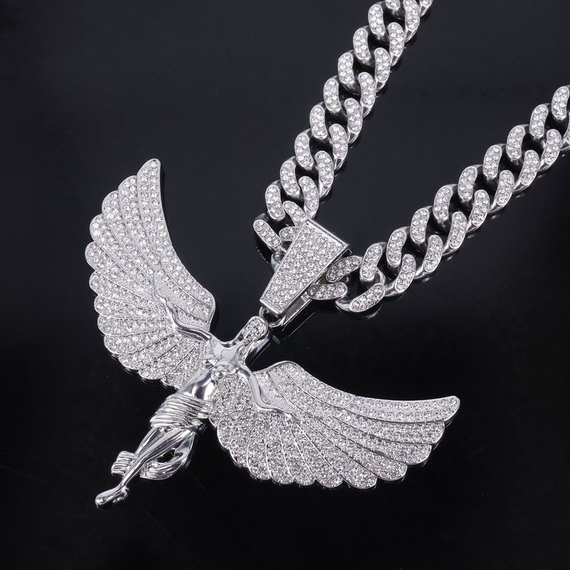 Collar unisex con colgante de aleación de alas de ángel de diosa, estilo rap hip hop con diamantes para hombre_voghion.com