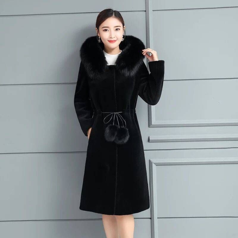 Abrigo de piel sintética con capucha para mujer, chaqueta de invierno de longitud media, abrigo cálido de talla grande, elegante y con estilo de visón sintético para mujer._voghion.com