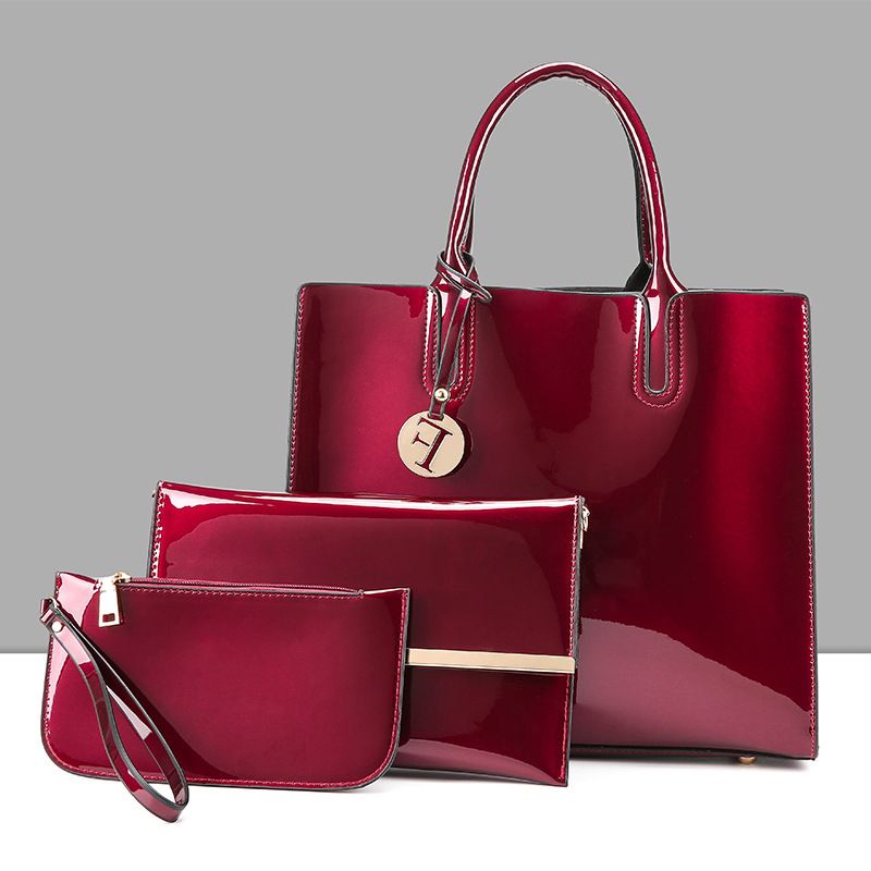 Mutter und Kind Dreiteiliges Set Lackleder Handtasche Single Shoulder Crossbody Damentasche_voghion.com