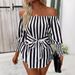 Women's Clothing fashion loose off shoulder lantern sleeve asymmetrical hem striped shirt_voghion.com