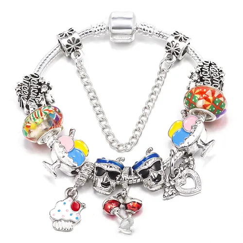 Charm-Armbänder Schmuckarmbänder Kinder-Charm Multi-Element-Perlenarmbänder Versilberte Schlangenknochenkette_voghion.com