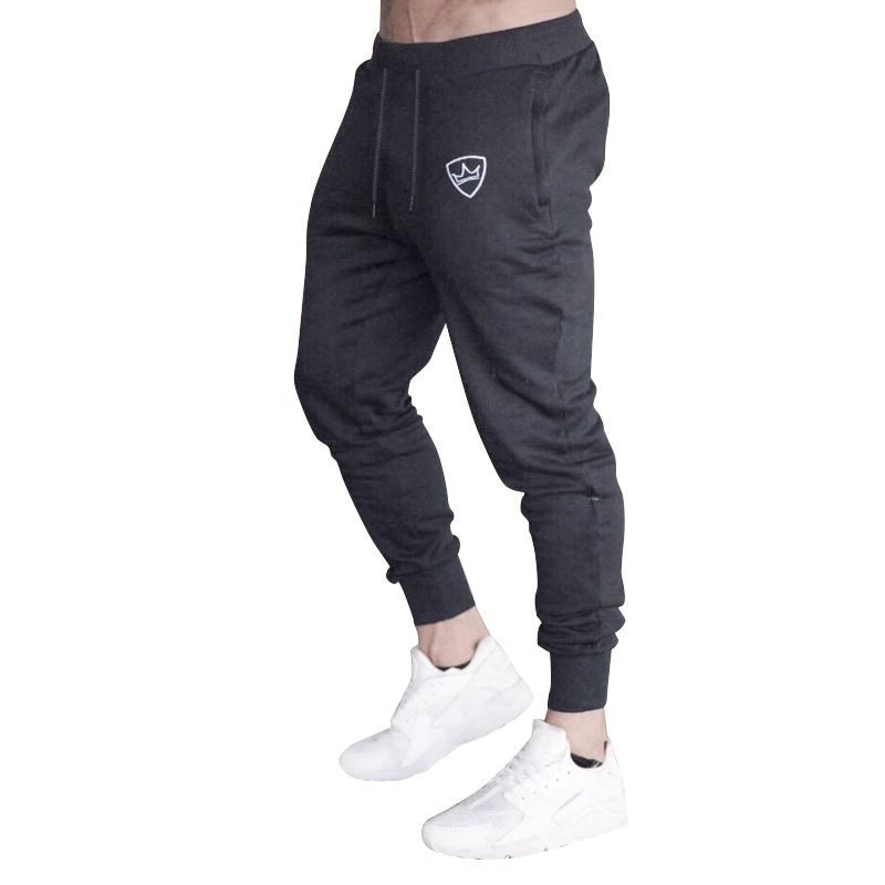 2024 Euro Size Runaway Men's Casual Solid Color Drawstring Pocket Design Slimming Crown Logo Pants_voghion.com