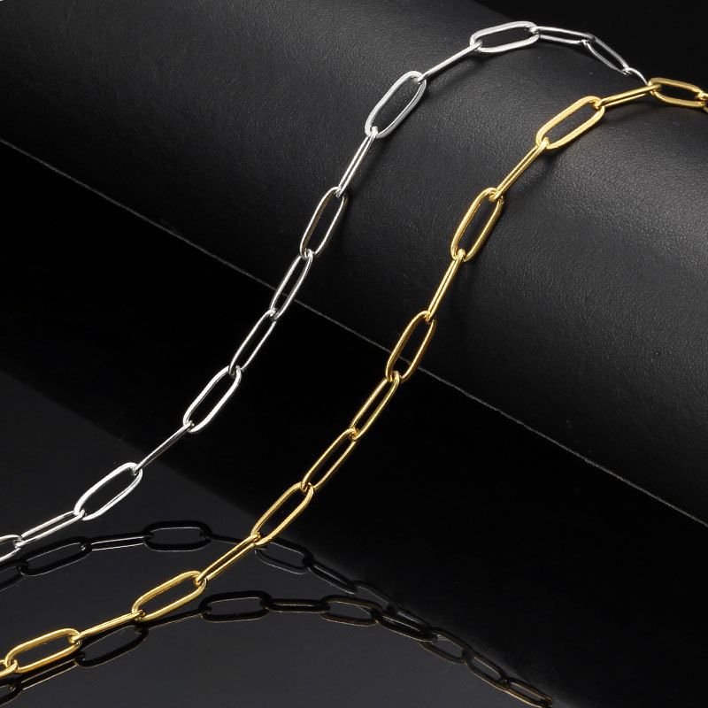 Collana con catena a croce rettangolare in acciaio inossidabile, gioielli in acciaio al titanio, celebrità di Internet, stesso stile, catena con graffetta saldata, produttori all'ingrosso_voghion.com