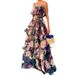 Women’s Clothing Summer Beach Edge Fade Print Two Piece Suspender Top+Cake Skirt Long Dress Set For Women_voghion.com