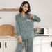 Light Luxury Lace Splicing Ice Silk Pajamas Women's Thin Long-sleeved Two-piece Silk Loungewear_voghion.com