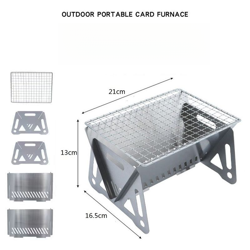 Outdoor Portable Spliced Stainless Steel Grill, Charcoal Grilling For Camping And Tea Brewing, Detachable Card-type Barbecue Grill_voghion.com