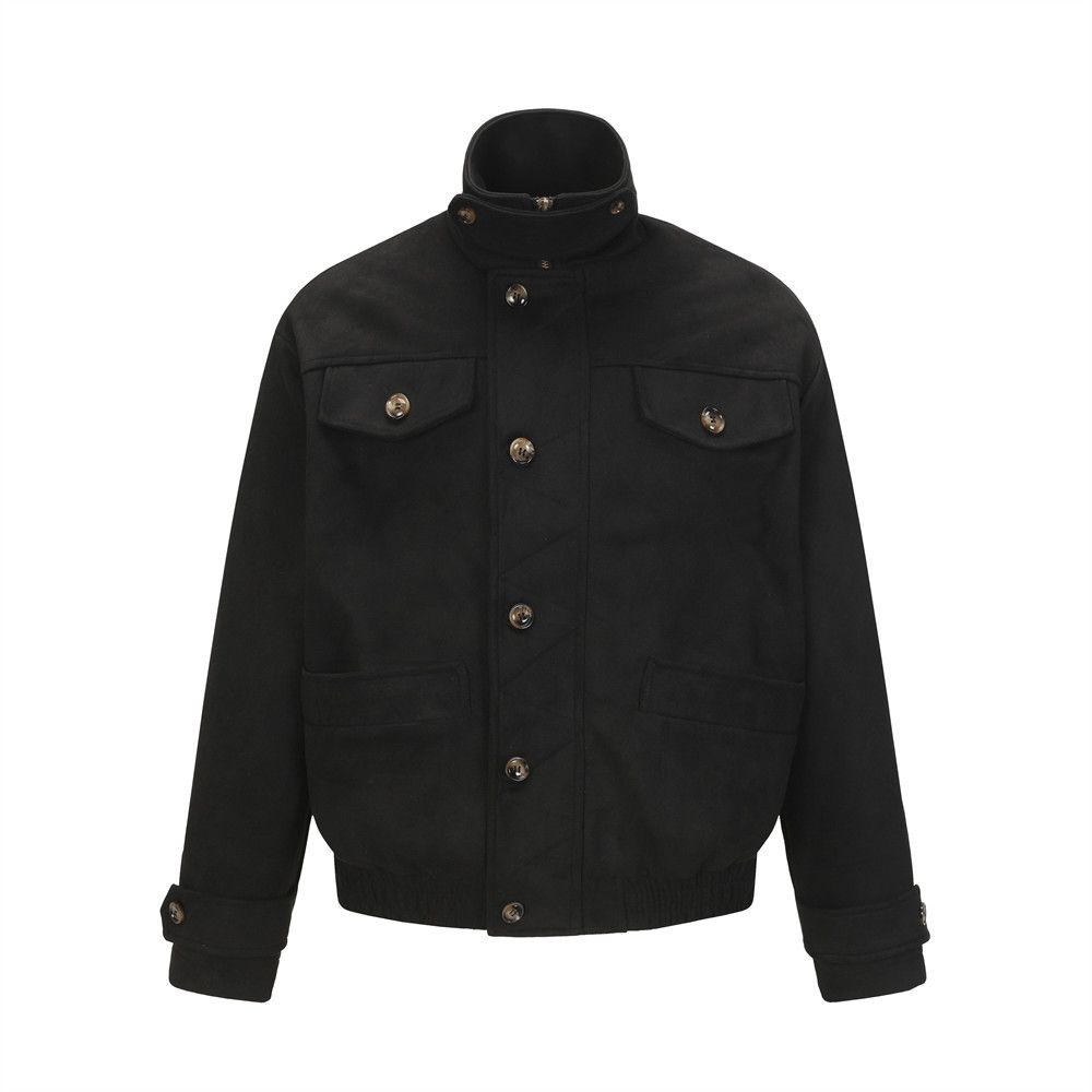 Cappotto da lavoro da uomo con colletto alto, autunno inverno, stile trendy, stile High Street, tinta unita, stile baseball largo_voghion.com