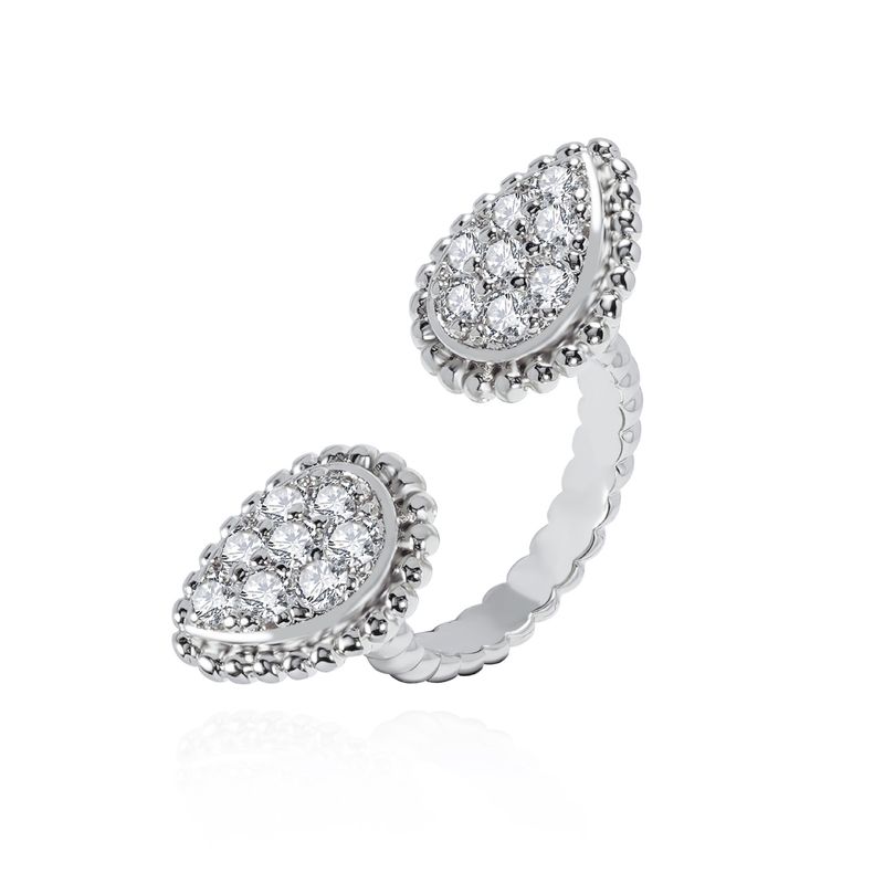 Bague ouverte en forme de larme avec perles et diamants pour femme, style rétro français, design créatif, bouche active, bijoux haut de gamme_voghion.com