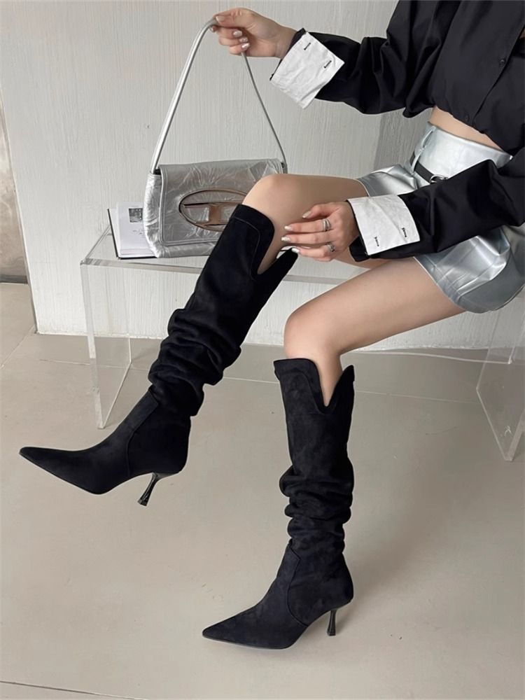 Women's Suede Pointed-Toe Stiletto Boots Fall/Winter 2025 New Stylish And Versatile_voghion.com