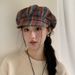 Red Plaid Artist For Women Fashionable Beret Face Slimming Duckbill Cap Large Head Circumference Cloud Versatile_voghion.com