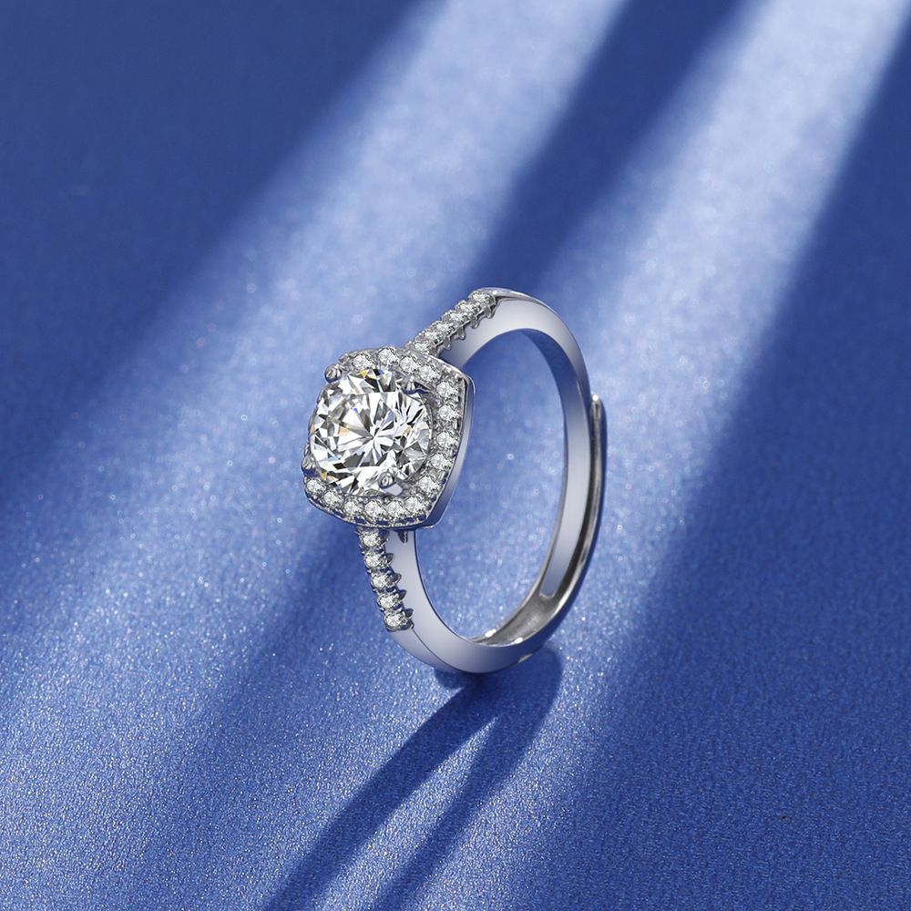 Korean version of square bag high carbon women light luxury temperament, set with diamond rings, open ring for couples_voghion.com