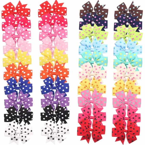 40 pezzi (20 paia) per bambini, neonate, fiocchi di nastro in grosgrain a pois, fermagli per capelli in coccodrillo, accessori_voghion.com