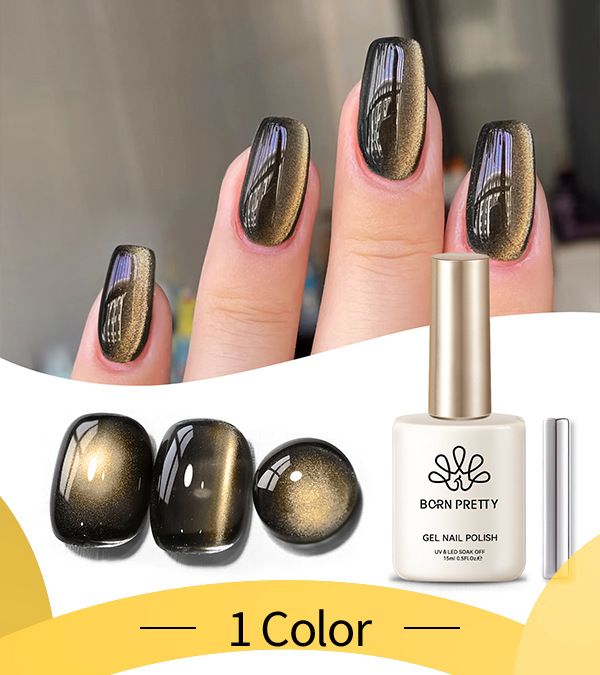 BORN PRETTY Bling Cat Eye Gel mit Glasperlen – Exklusiv für Nagelkunst | Bernsteinfarbener Cat Eye-Lack aus Kristallen für atemberaubende Maniküre-Effekte_voghion.com
