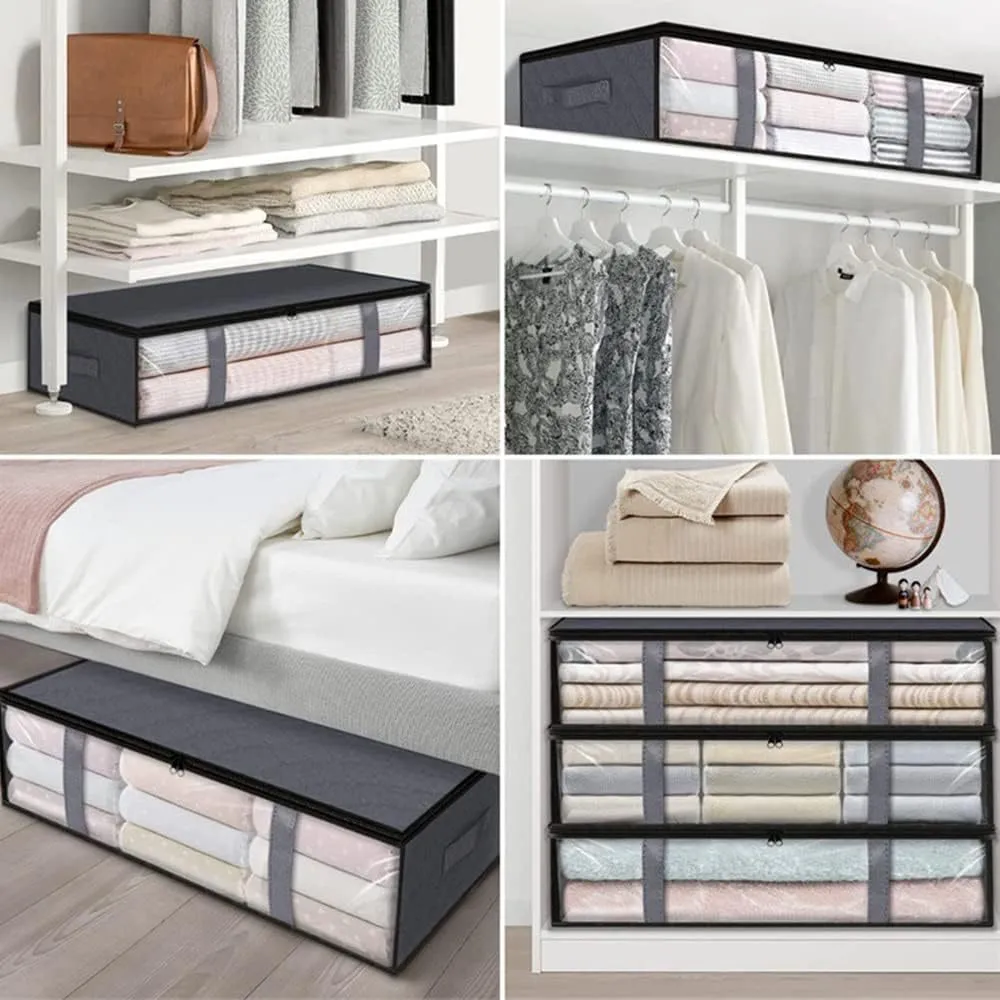 Boîte de rangement sous le lit, boîte de rangement transparente pour vêtements, sac de rangement pliable pour couette domestique_voghion.com