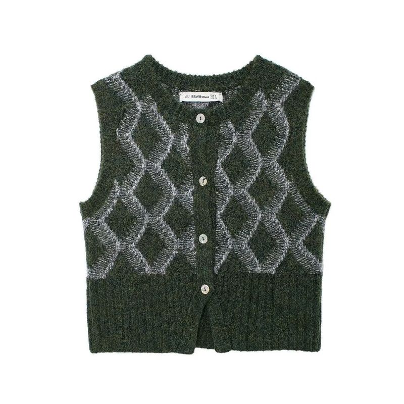 Damenbekleidung 2024 Herbst und Winter neue Street Fashion mit Strickweste mit Rautenmuster_voghion.com