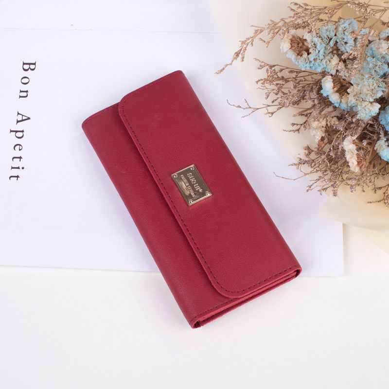 Einfarbige Clutch, lange Damen-Geldbörse mit Reißverschluss, Geldbörse mit mehreren Kartenfächern und großem Geldscheinfach_voghion.com