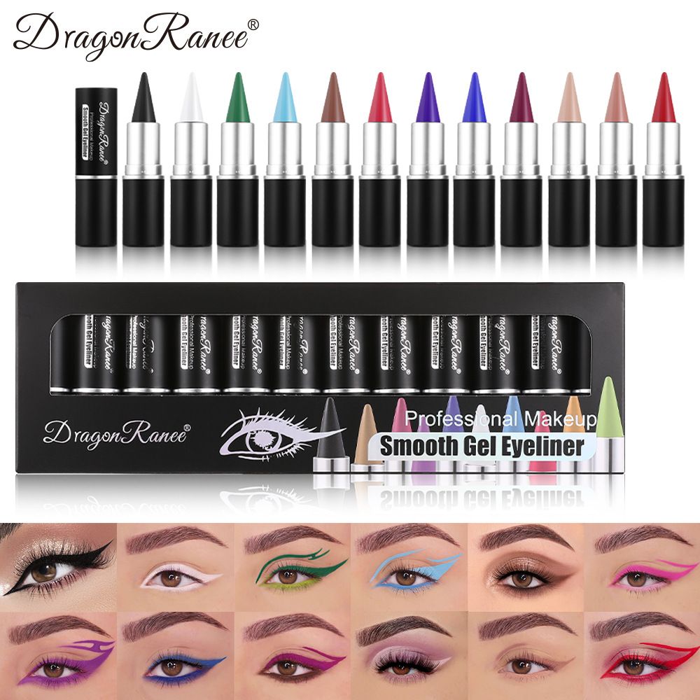 12-farbiges Set mit matter Eyeliner- und Lidschattenpalette – weißer fester Eyeliner, schwarzer Lazy Makeup Eyeliner, buntes All-in-One-Set mit Lidschattencreme_voghion.com