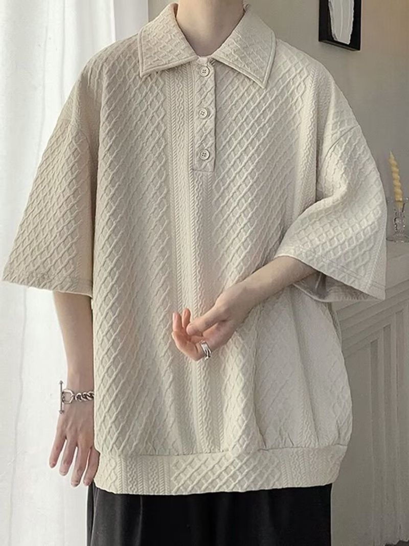 Polos à manches courtes pour hommes, vêtements d'été amples et lourds à revers pour adolescents_voghion.com