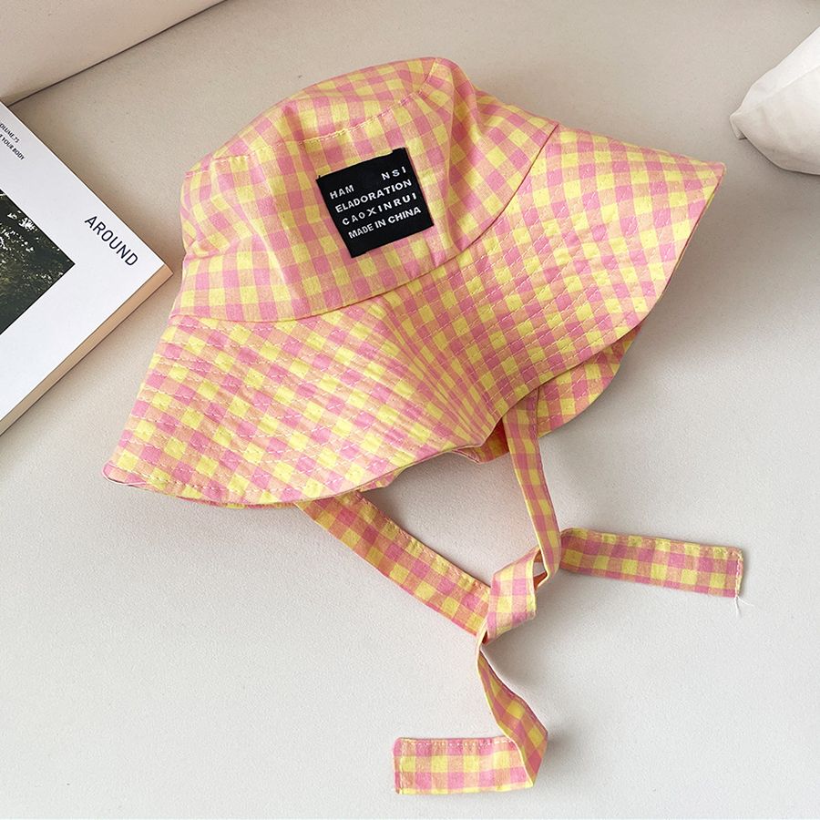 Cappellino pieghevole alla moda per donna, con lacci a quadri, Panama, estivo, a tesa larga, con protezione solare, per spiaggia, all'aperto, da pescatore_voghion.com