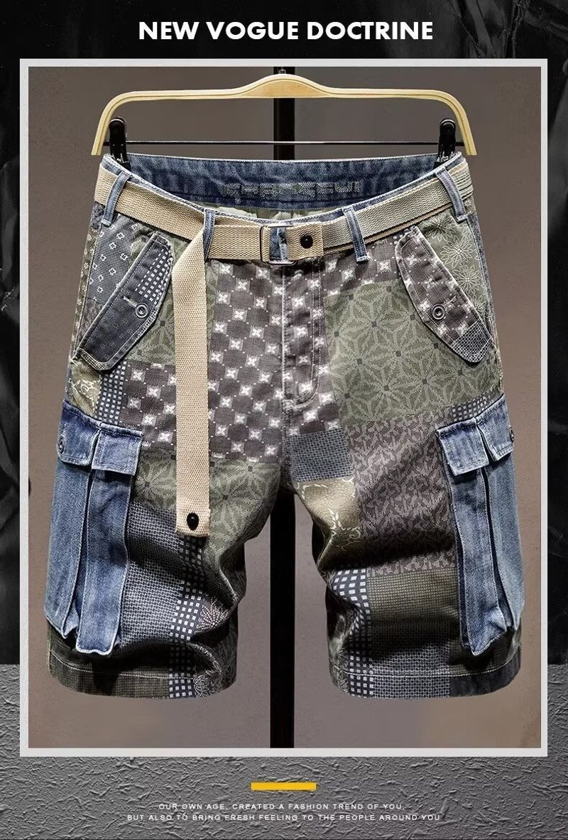 Abbigliamento da uomo 2024 High Street Denim Shorts Design da uomo di nicchia Pantaloncini estivi Pantaloni larghi da uomo di media lunghezza One Piece Dropshipping_voghion.com