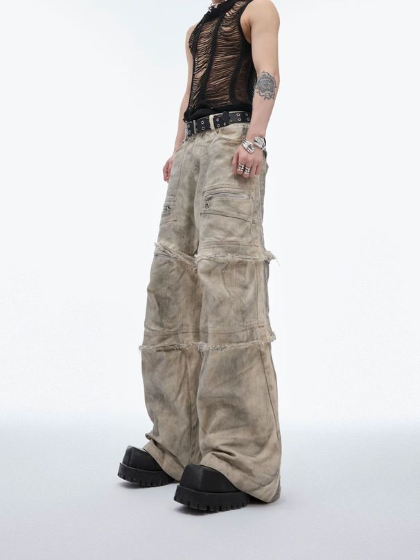Herrenbekleidung Retro Damaged Raw Edge Freizeithose Heavy Industrial Denim High Street Cool_voghion.com