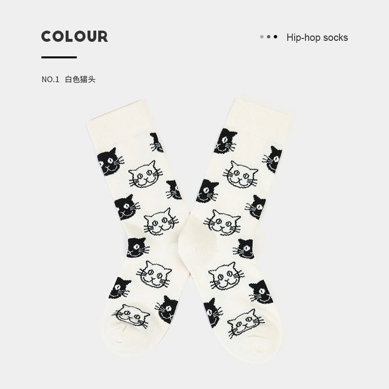 2025e Trendy Women's Socks With Jacquard Craftsmanship, Selected Xinjiang Cotton, Colorful Floral Cat Series_voghion.com
