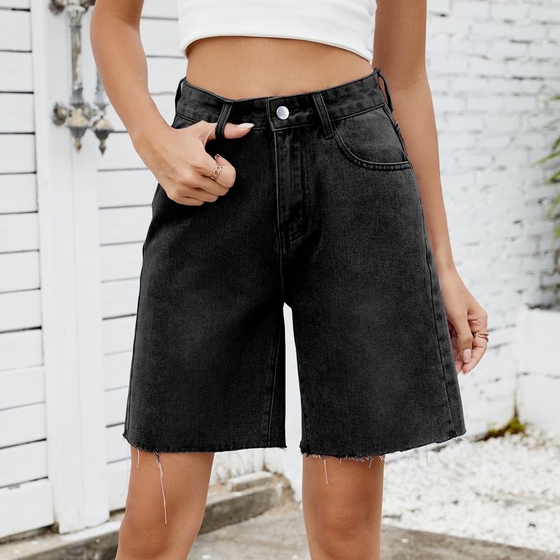 2025s Summer New Washed Straight Casual Frayed Denim Shorts For Women Trendy_voghion.com