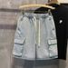 Trendy Men's Casual Workwear Denim Shorts, Summer Multi Mouth Bag, Elastic Waist, Work Wear Capris_voghion.com