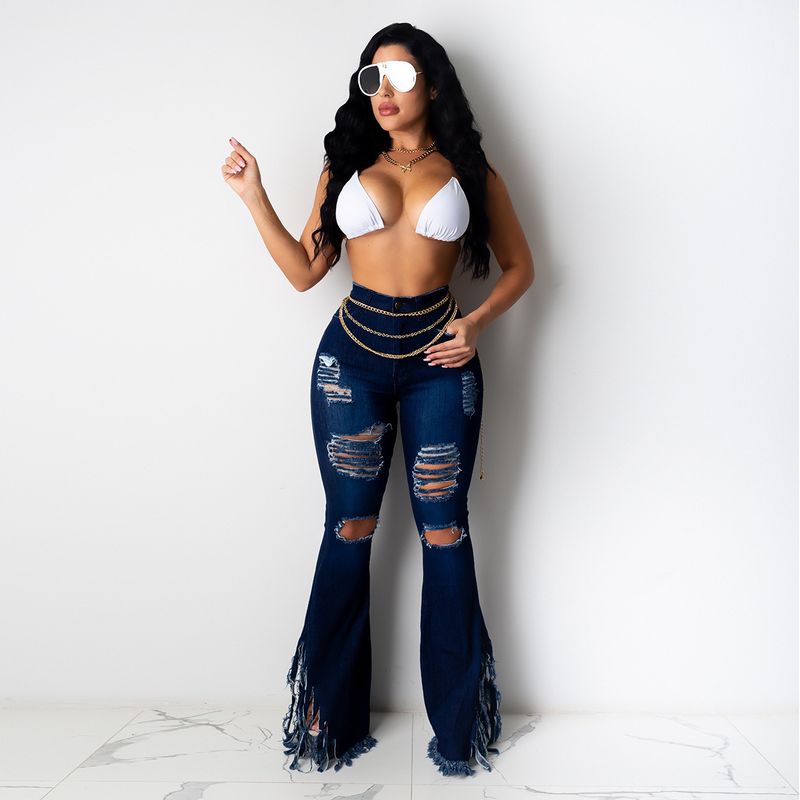 Damenbekleidung – Zerrissene Jeans mit Quaste und Waschung_voghion.com