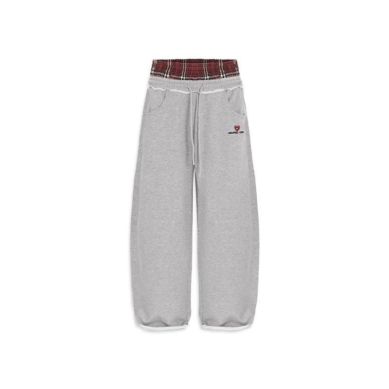 Women's Clothing Retro College Style Sports Leisure Loose Men And Women Double Waist Two Piece Sweatpants_voghion.com