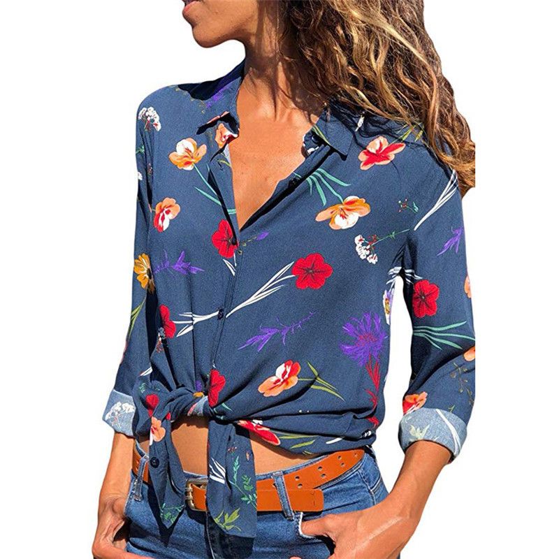 Camicia in chiffon con stampa a maniche lunghe da donna_voghion.com