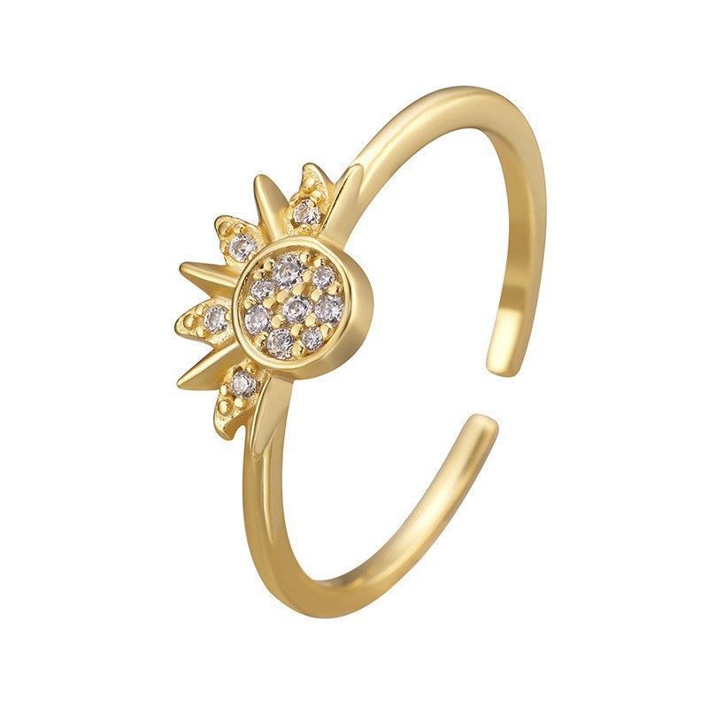 Minimalist Copper Inlaid Zircon Sun And Moon Stacking Open Ring Couple Rings_voghion.com
