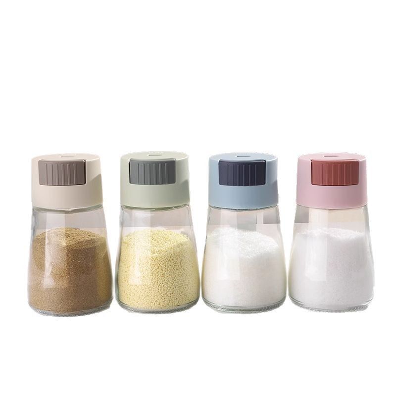 Dispenser di sale con una sola mano (confezione da 4) - Barattolo per spezie quantitative da cucina, plastica resistente all'umidità, condimento universale_voghion.com