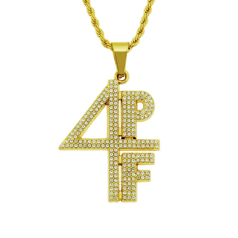 Mężczyźni kobiety Hip Hop 4PF naszyjnik cyrkon łańcuch tenisowy Iced out Bling naszyjniki HipHop list urok biżuteria prezent_voghion.com