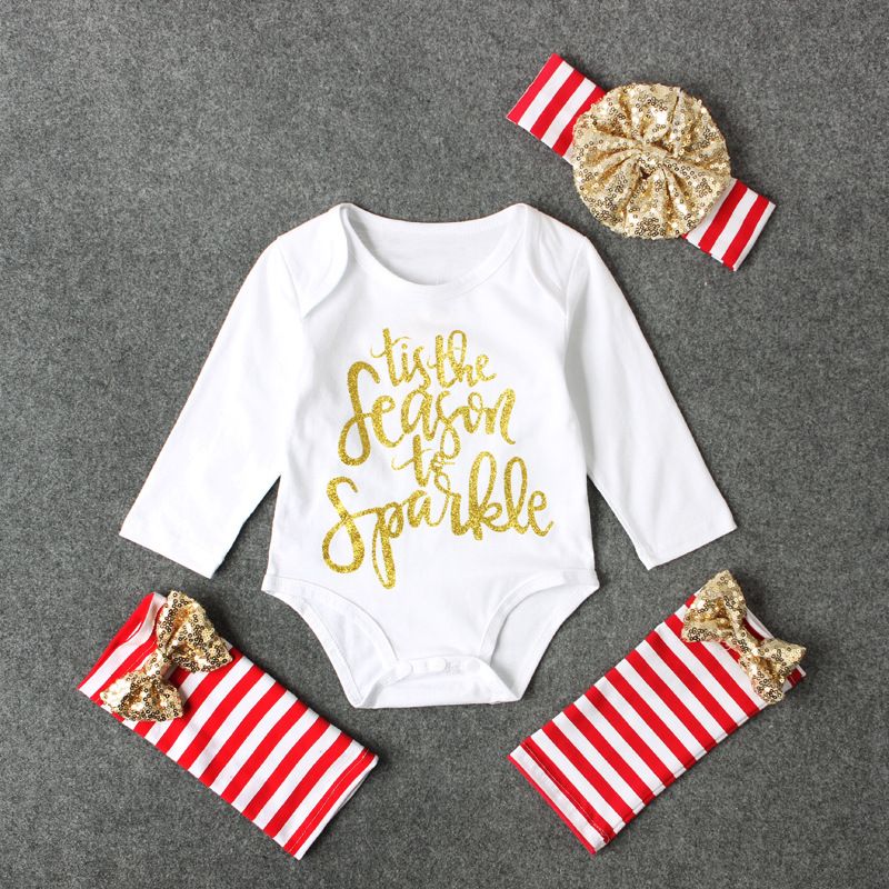 Girls Spring And Autumn English Letters In A Three-piece Suit With A Striped Bow Headband Calf Socks_voghion.com