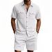 Herrenbekleidung Neuer Sommer Europäischer und amerikanischer Herren-Cord-Einfarbiges Taschenhemd Kurzarm-Shorts Zweiteiliger Anzug_voghion.com